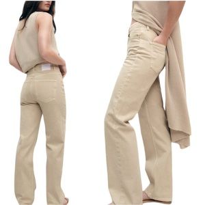 Zara Womens High Rise Straight Fit Cream Denim Jeans Regular Length 14 Pants NWT